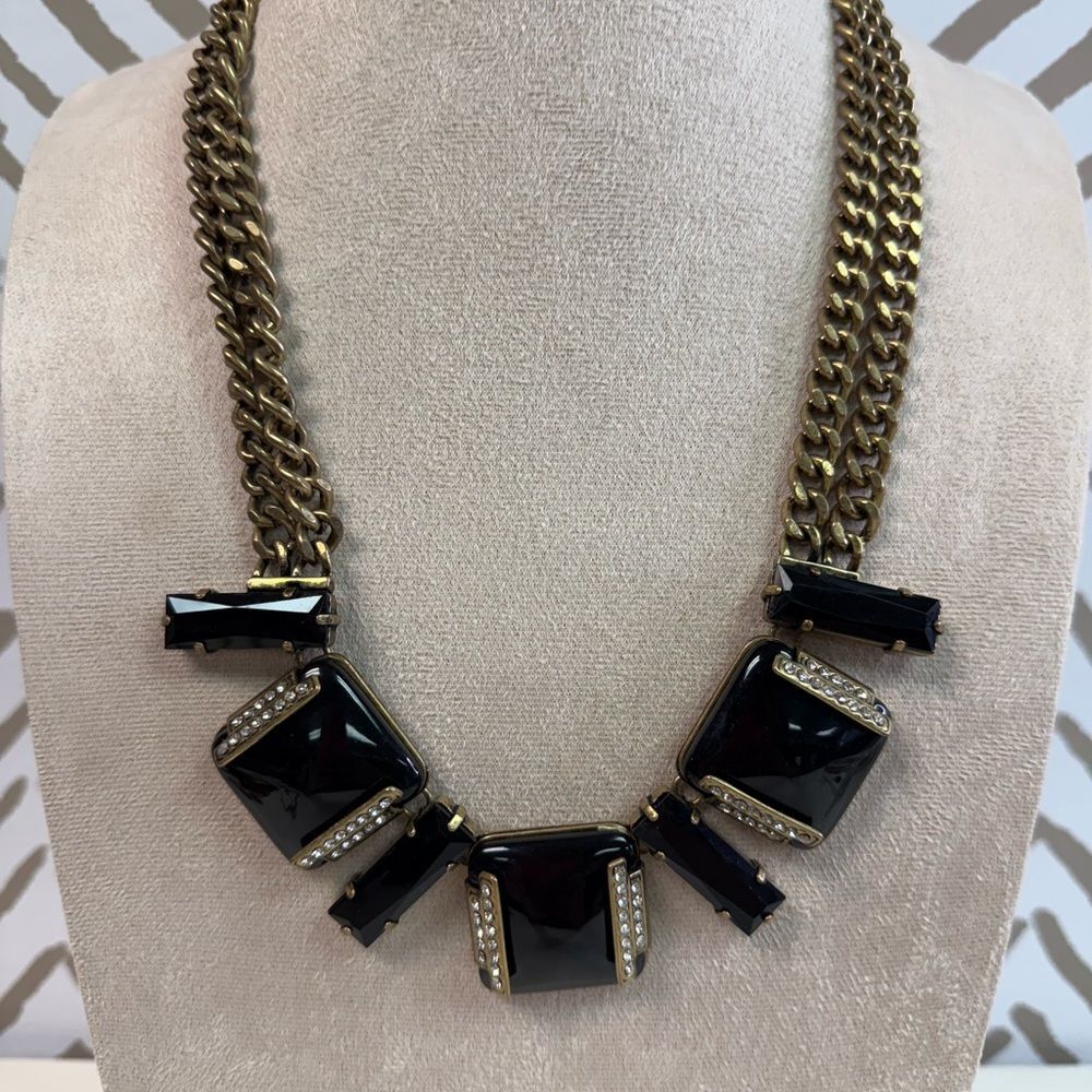 J Crew Black & Gold Large Statement Necklace